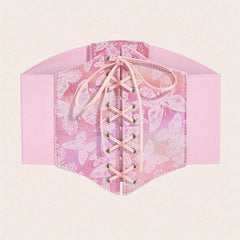 Y2K Pink Butterfly Girdle Lace Up Corset Belt