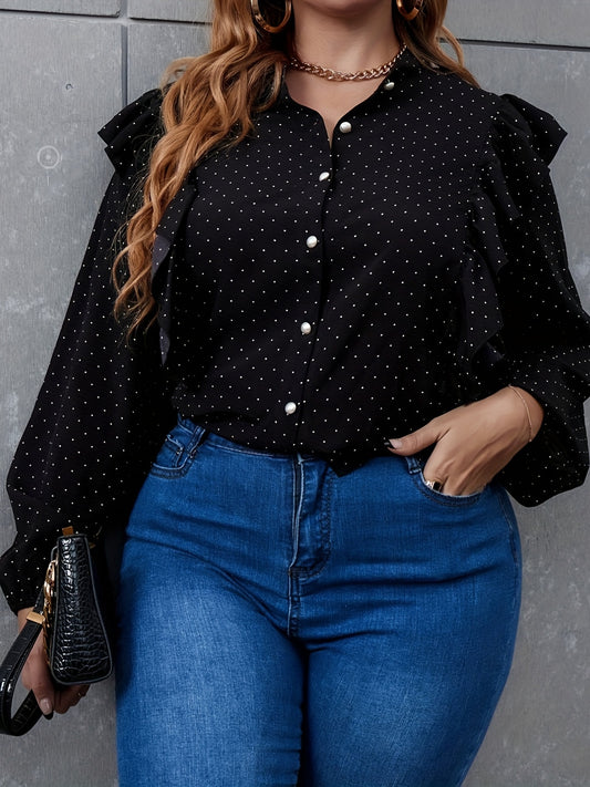  Polka Dot Ruffle Trim Shirt
