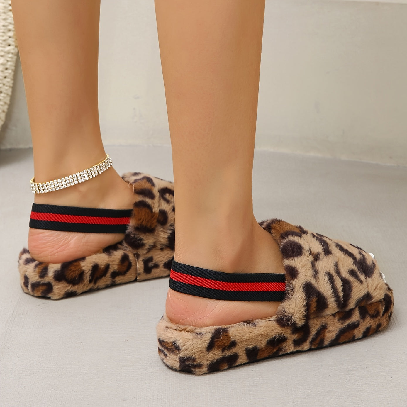 Leopard Print Slippers Fuzzy Platform Shoes