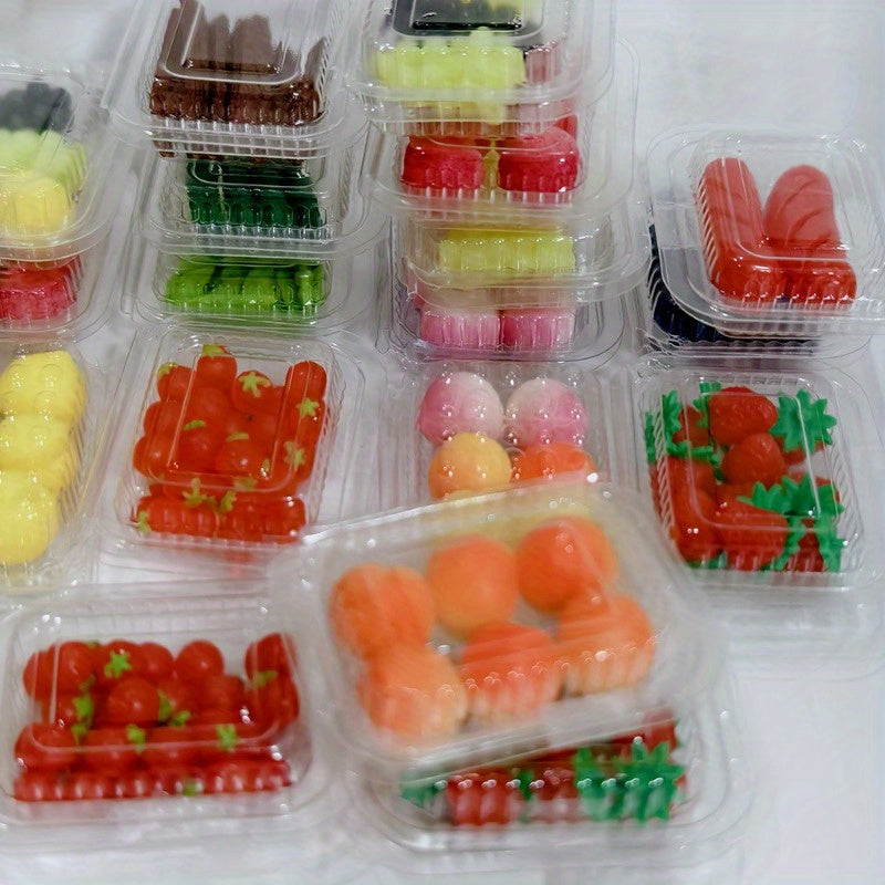3pcs Dollhouse Kitchen Faux Fruit Decor Transparent Boxes Peach Grape Cherry Str