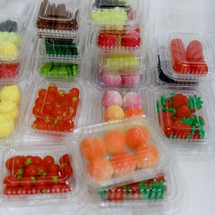 3pcs Dollhouse Kitchen Faux Fruit Decor Transparent Boxes Peach Grape Cherry Str