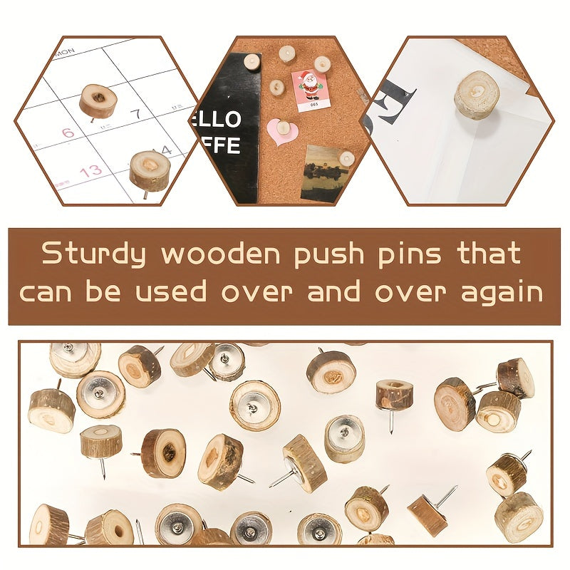 50pcs Wood Thumb Nails Round Push Pins for Cork Board Wall Map Photo Memo