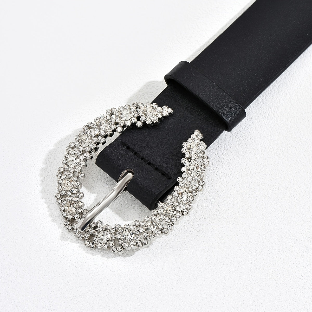 Women's C Rhinestone Buckle PU Belt - Versatile Accessory
