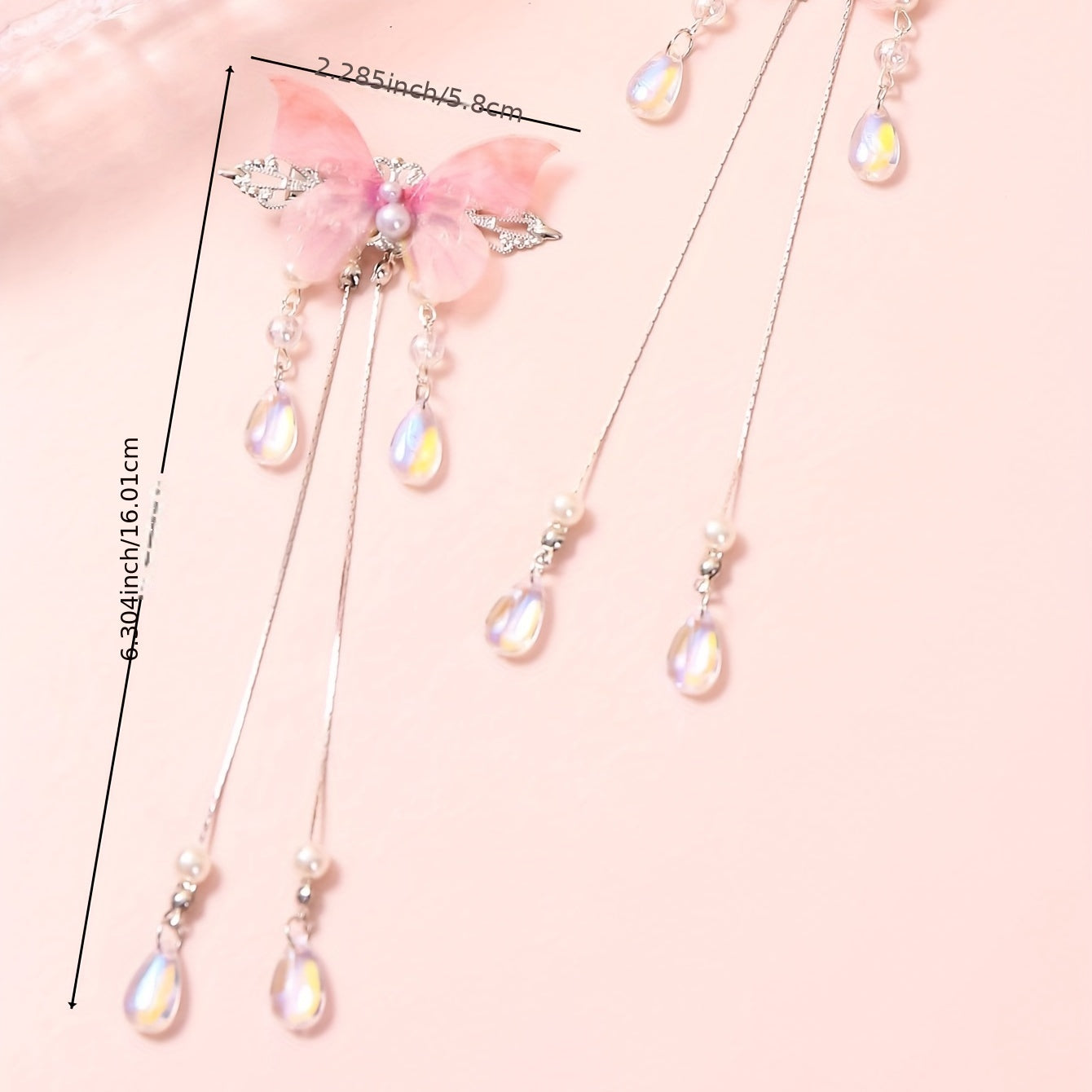 Gradient Butterfly Hair Clip Crystal Tassel Duck Billed Clip for Women Girls