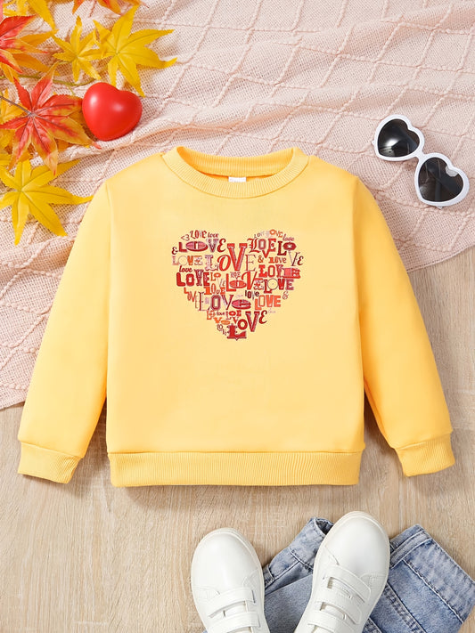 Girls' Creative Heart Graphic Sweatshirt Soft Comfy Long Sleeve Top