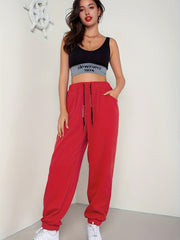Women's Plus Solid Elastic Drawstring Sports Joggers