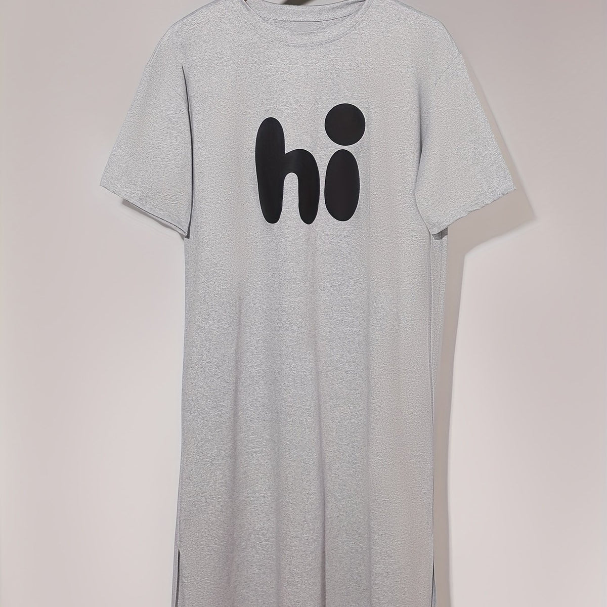  Letter Print Lounge Dress Short Sleeve Split Nightdress