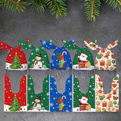 10pcs Christmas Bunny Ears Goodie Bags Snowman Printed