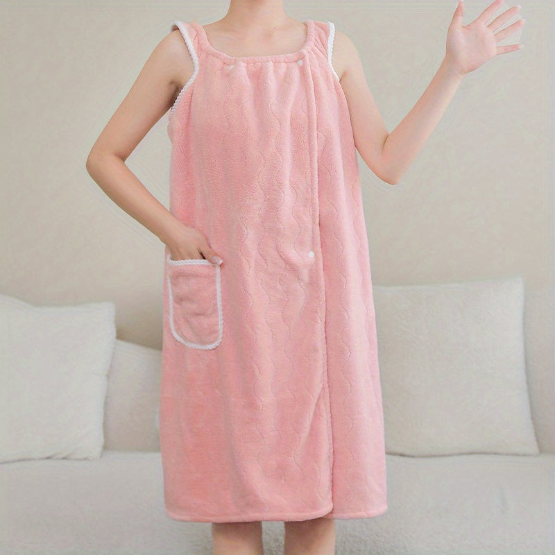 Women Shower Wrap Towel With Strap Pocket Bathrobe Adjustable Shower Spa Wrap