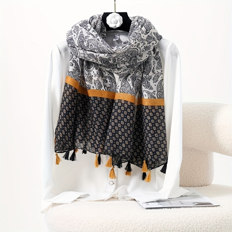 Boho Paisley Print Tassel Scarf Soft Shawl Light Thin Breathable Headband