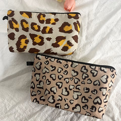 Leopard Cow Pattern Makeup Brushes Bag Cosmetic Pouch Lightweight Portable