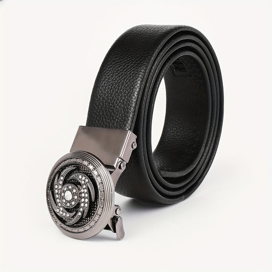 Men's Leather Belt with Rhinestone Buckle