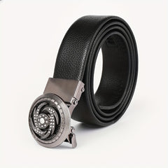 Men's Leather Belt with Rhinestone Buckle
