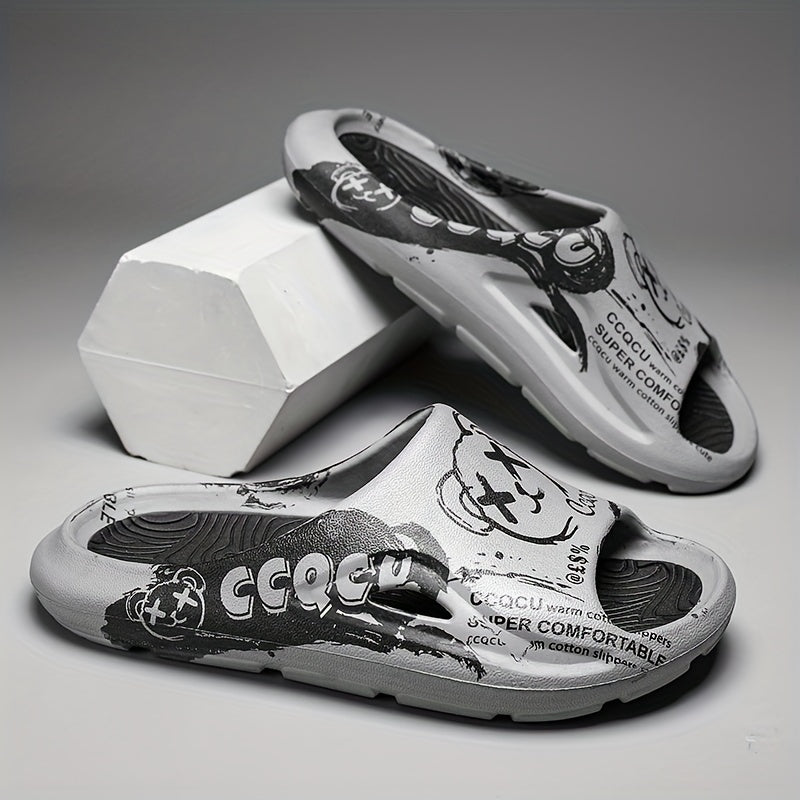 Men's Anime Print Non Slip Platform Slides Soft Sole Cloud Slides