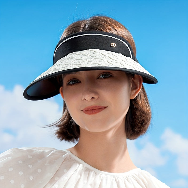 Embossed Women Visor Hat Wide Brim UV Protection Sun Hat