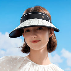 Embossed Women Visor Hat Wide Brim UV Protection Sun Hat