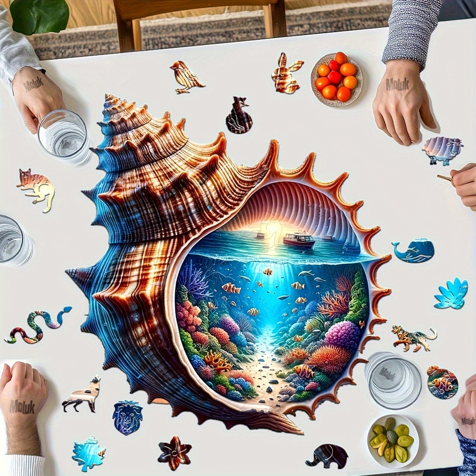 Seashell Underwater World Wooden Puzzle High Difficulty Brain Teaser for Adults