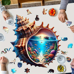 Seashell Underwater World Wooden Puzzle High Difficulty Brain Teaser for Adults