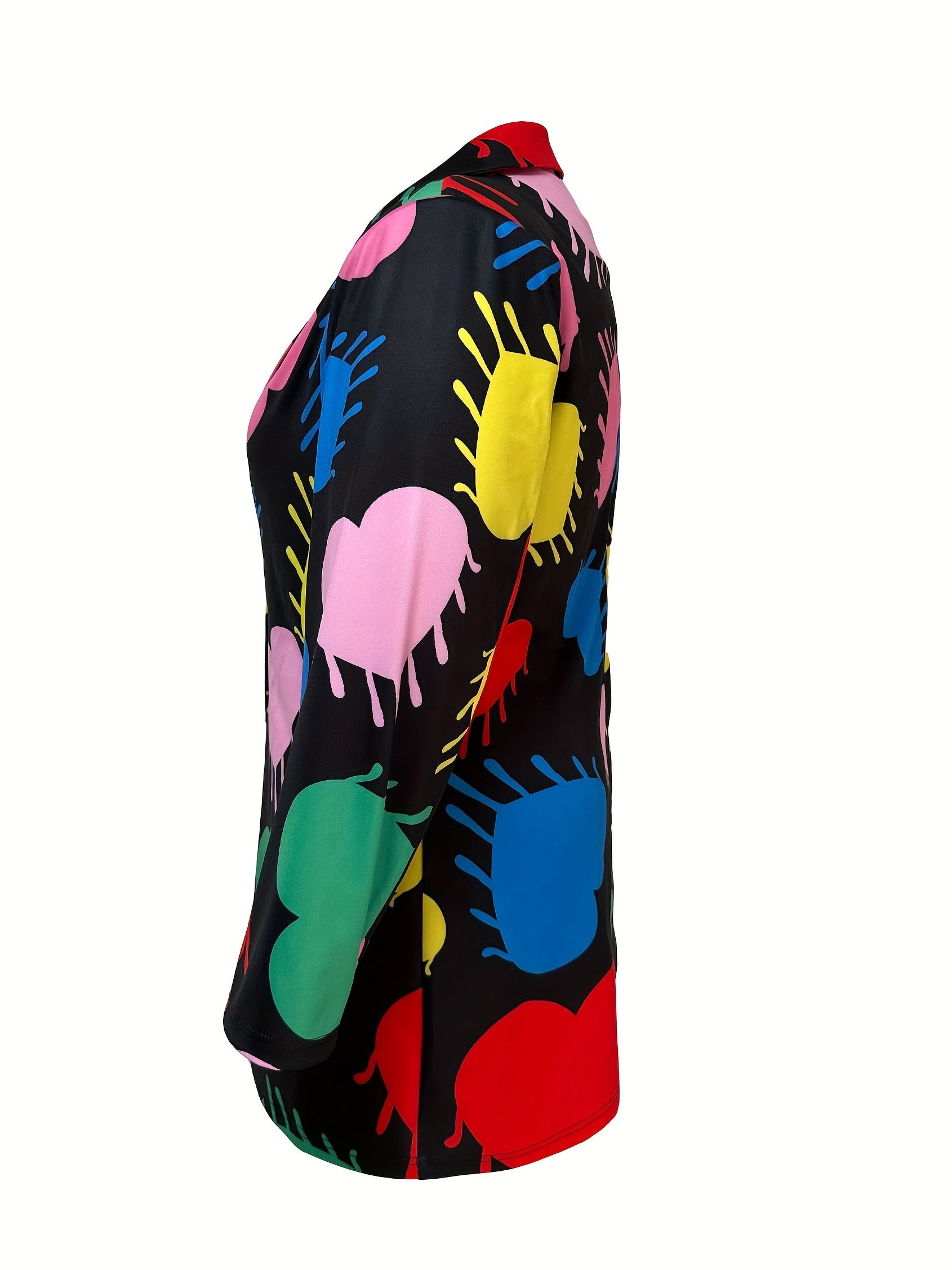  Heart Print Long Sleeve Casual Blazer