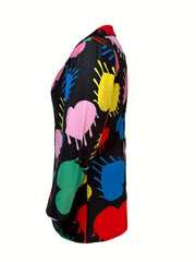  Heart Print Long Sleeve Casual Blazer