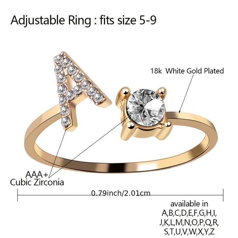 Golden Stackable Alphabet Rings Crystal Initial Rings Adjustable Bridesmaid