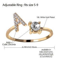 Golden Stackable Alphabet Rings Crystal Initial Rings Adjustable Bridesmaid