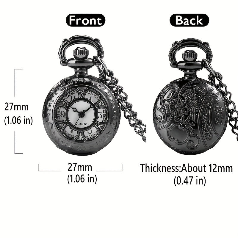 Hollow Flower Cover Pocket Watch Quartz Movement Necklace Chain