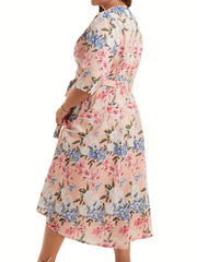 Women's Plus Floral Print Half Sleeve Midi Dress