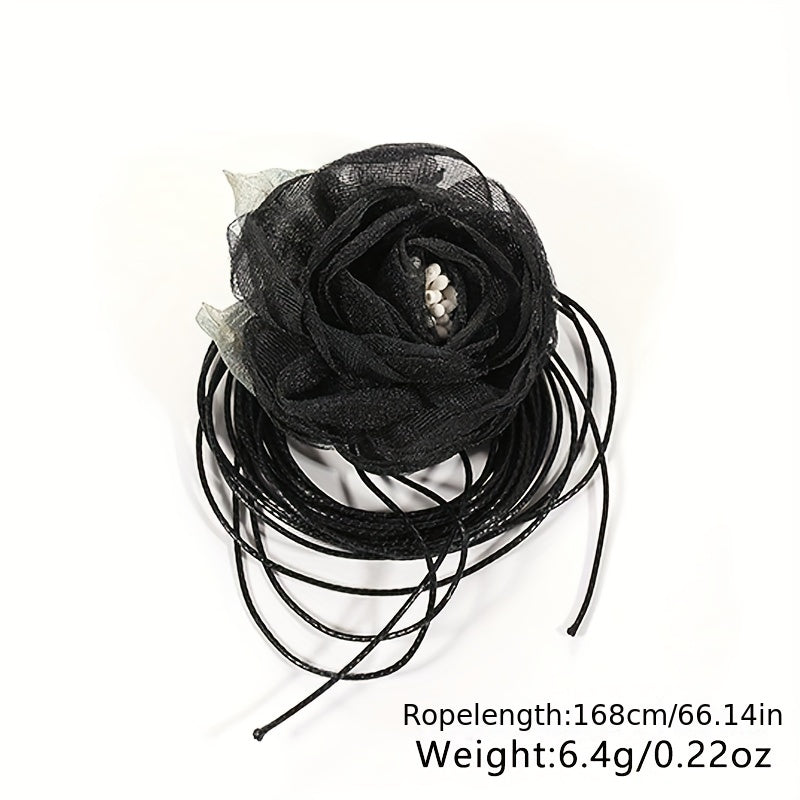 Mesh Flower Sash Belt Lace Up Wax Rope Waist Belt Decorative Dress Girdle