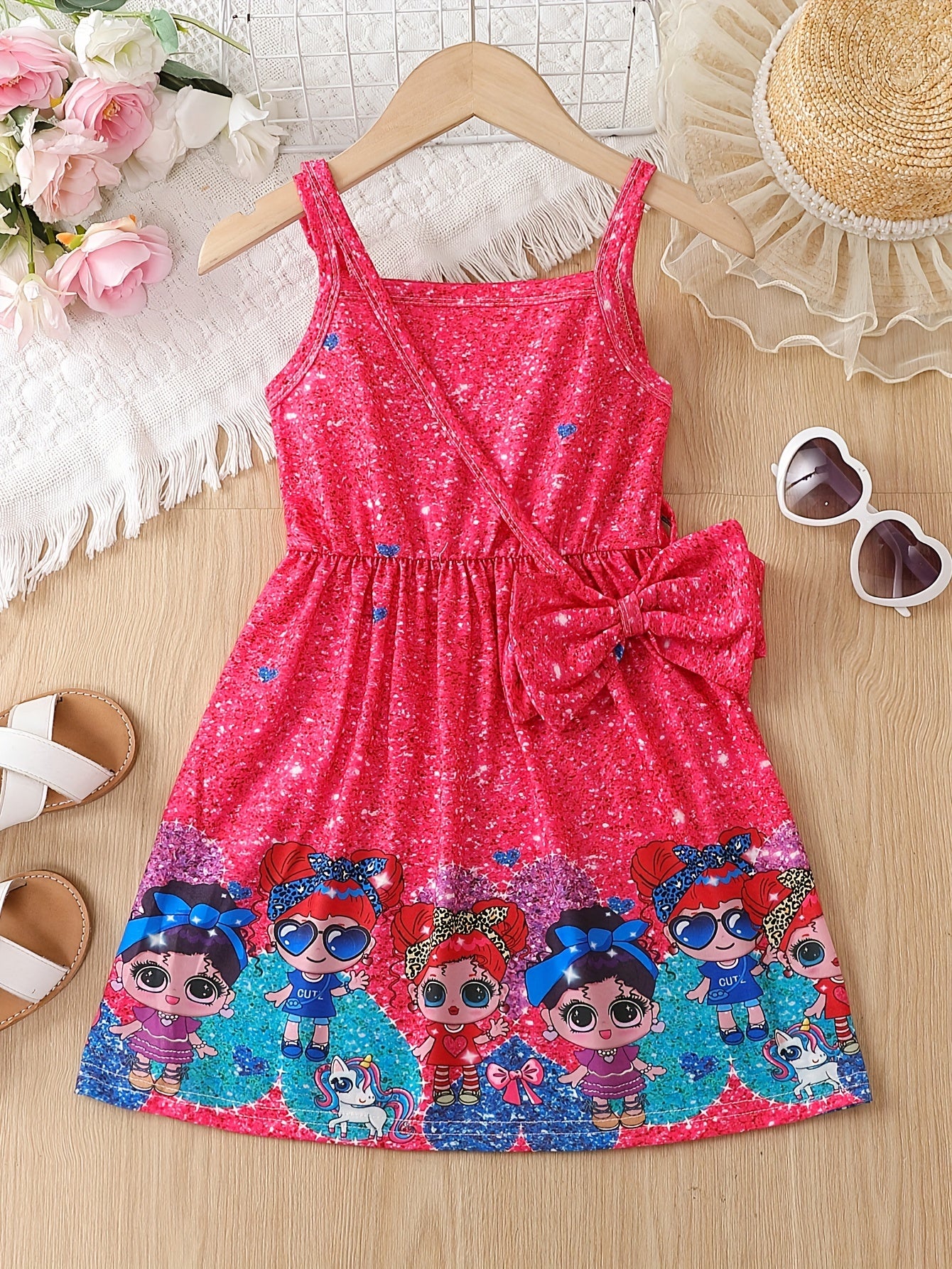 Girls Cartoon Graphic Cami Dress Casual Party Vacation Kids Clothing