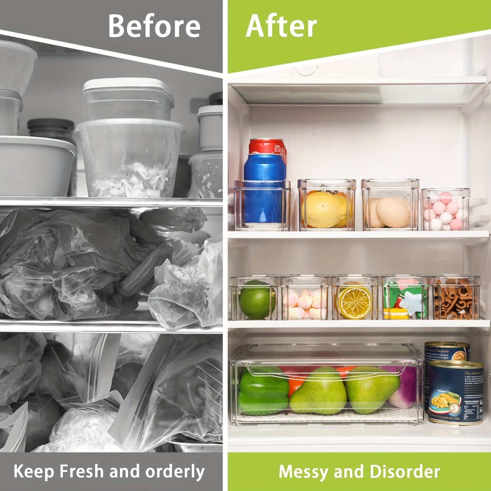 10pcs Clear Plastic Refrigerator Storage Tray with Lid