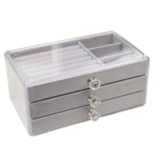 Acrylic Jewelry Organizer Box 3 Drawers Clear Velvet Lining Anti-oxidation