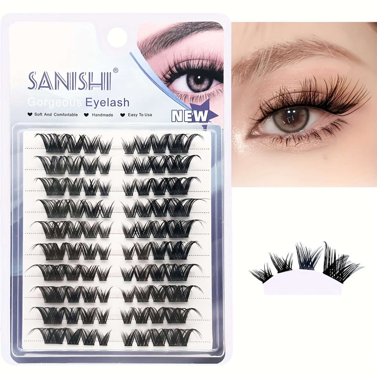 Cat Eye Lashes Natural DIY Eyelash Extensions Kit D Curling Volume Individual Ey