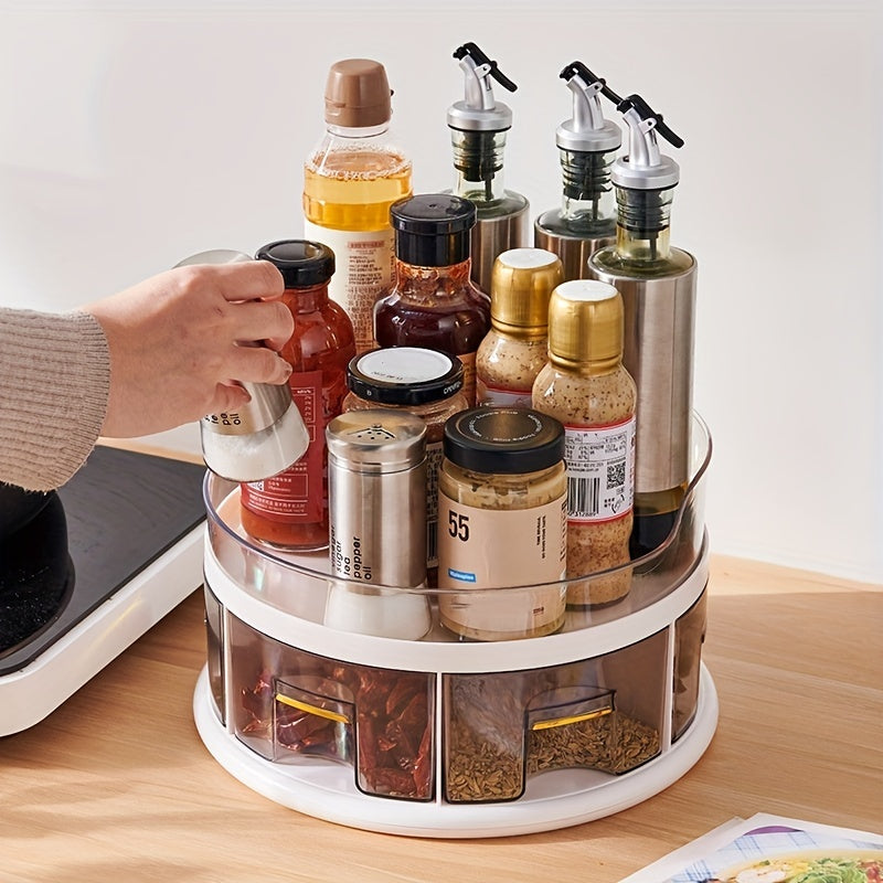 2 Tier Spice Organizer with Divided Bins and Rotating Turntable