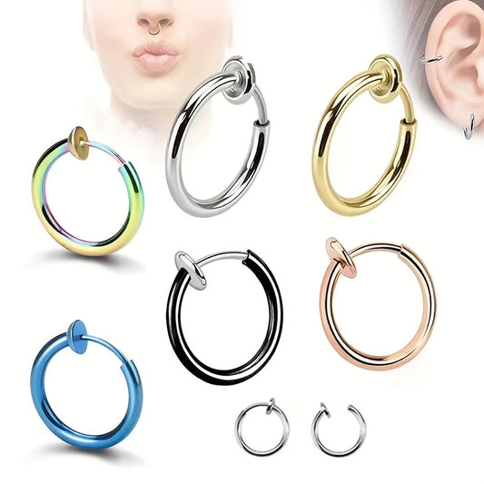 2pcs Stainless Steel Spring Ear Clips Hip Hop Ear Buckle Jewelry