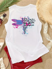 Dragonfly & Letter Print Tank Top for Summer