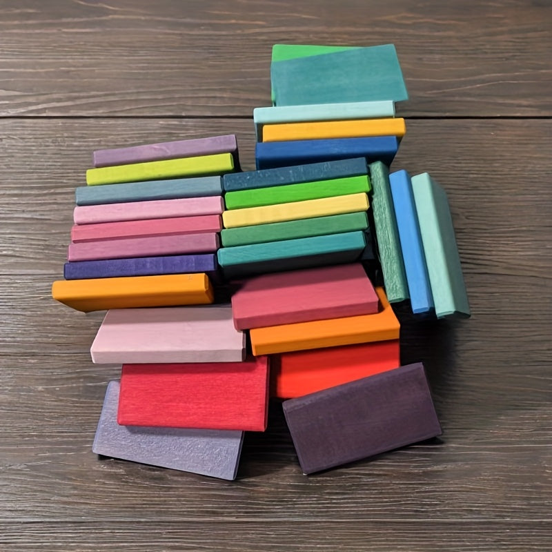 Colorful Wooden Domino Puzzle Toy Educational Building Blocks