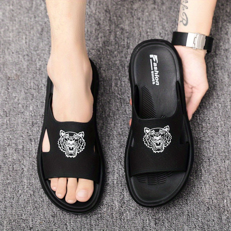 Men's Tiger Head Print Slides Casual Non Slip Slippers Sandals
