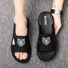 Men's Tiger Head Print Slides Casual Non Slip Slippers Sandals