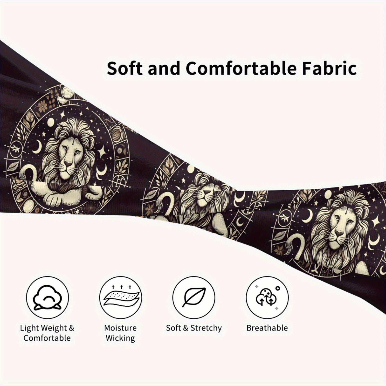 Lion Zodiac Headband Sweat Wicking Stretchy Polyester Yoga Gym Running