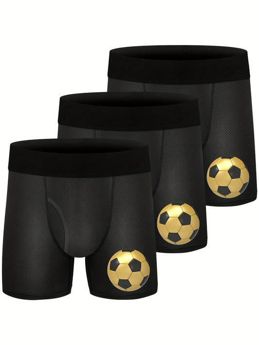 3pcs Boys Football Print Boxer Briefs Underwear Soft Comfortable