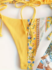Floral Print Patchwork Bikini Sets Tie Back Backless Beachwear 2 Pieces Swimsuit