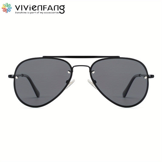 VIVIENFANG Rimless Polarized Aviator Sunglasses Retro 70s Top Bar UV Protection