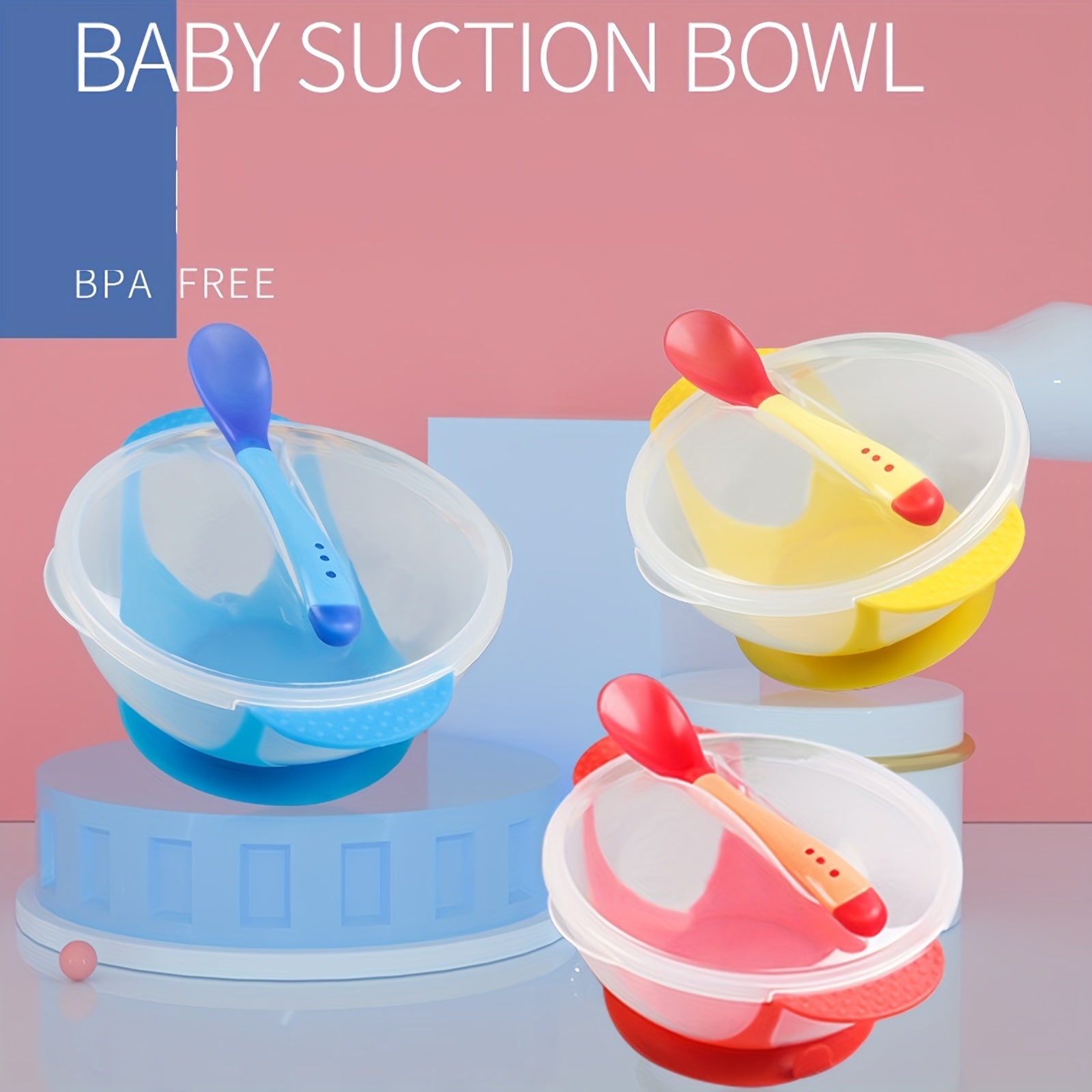 Non Slip Suction Cup Bowl Set with Spoon