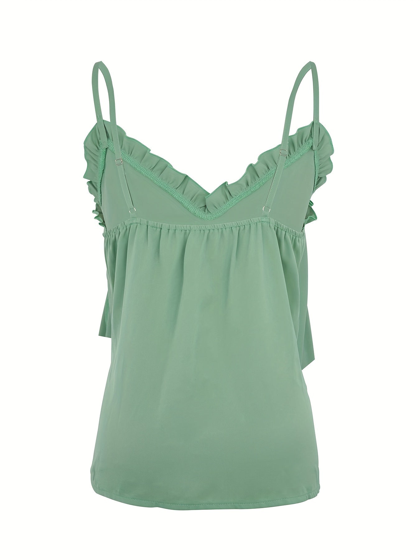 Ruffle Trim V neck Cami Top Backless Spaghetti Strap Top