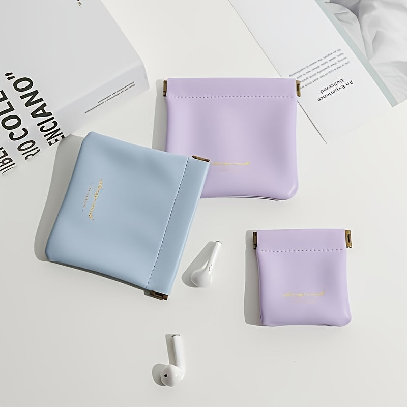 PU Leather Storage Bag Auto Close Cosmetic Jewelry Earphone Cable Organizer