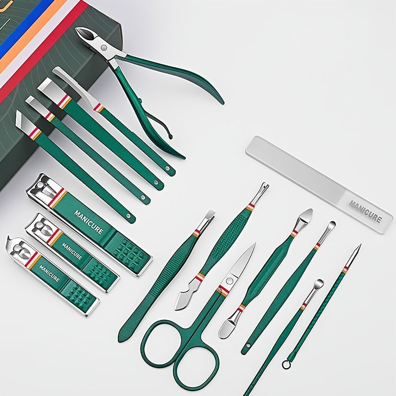Professional Mani/Pedi Grooming Kit with Scissors, Nail Files, Travel Case