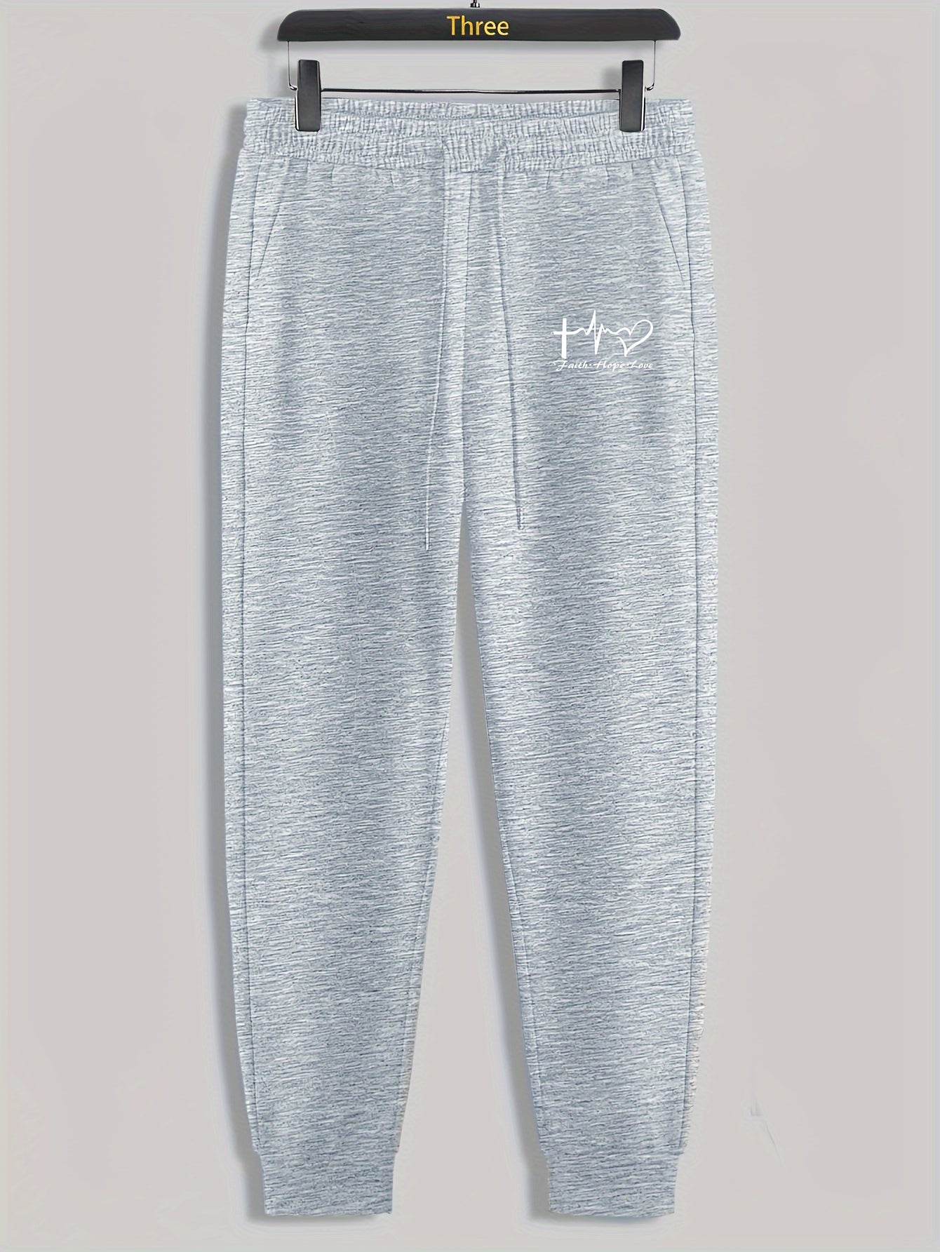 Hearts Letter Print Men's Pants Drawstring Sweatpants Casual Loose Fit