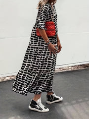  Colorblock Geometric Print Maxi Dress