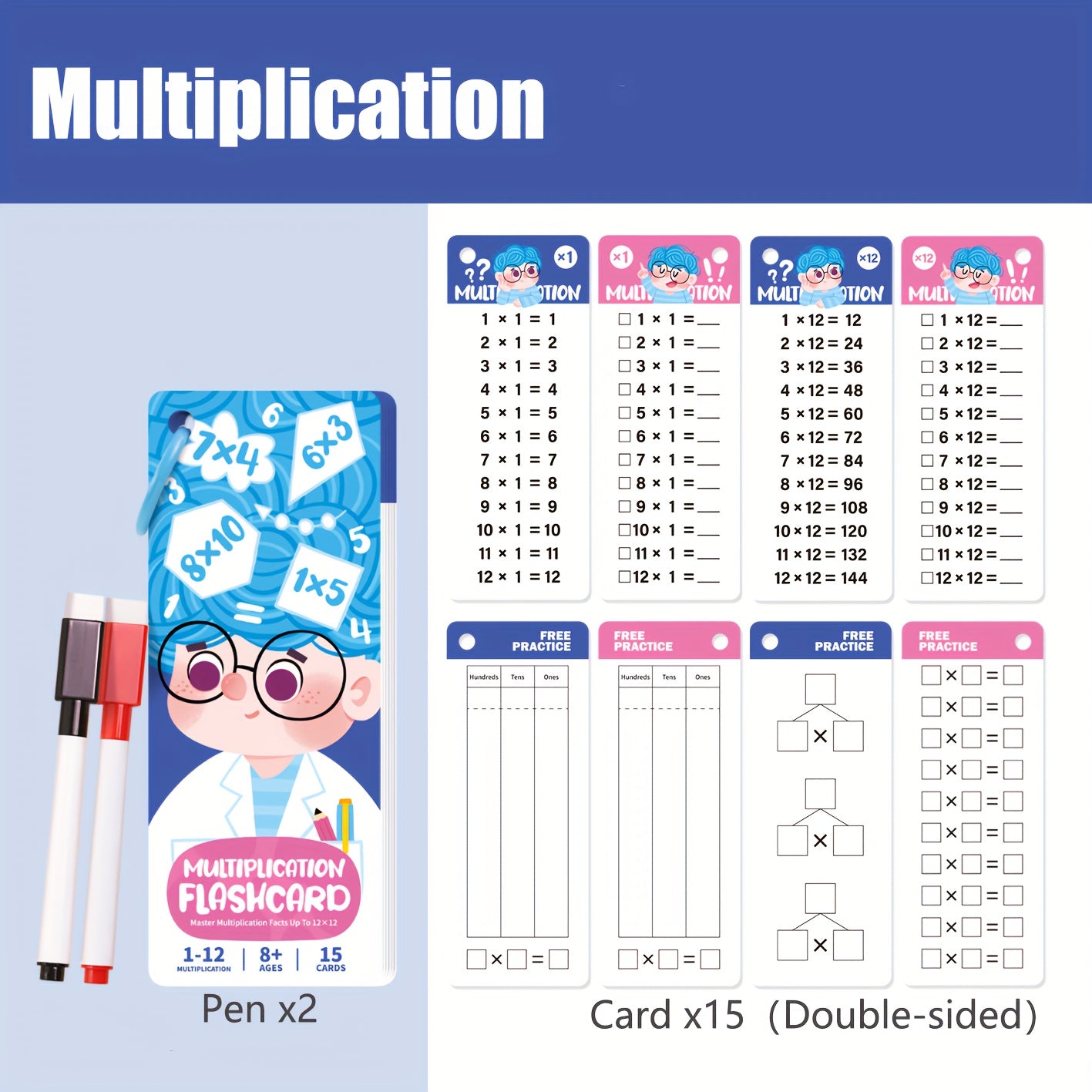15pcs Erasable Learning Cards Math Addition Subtraction Multiplication Division